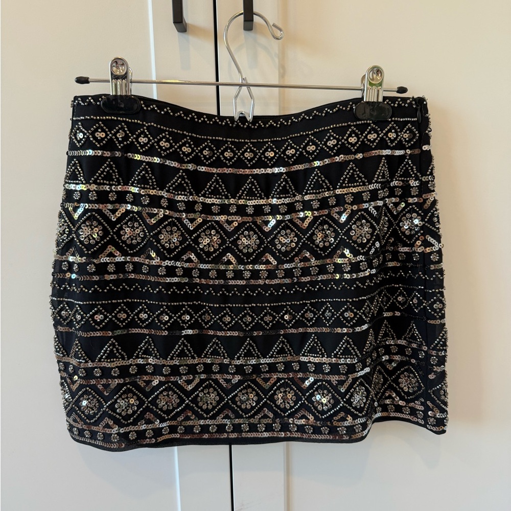 Dynamite Black and Silver Sequins Mini Skirt